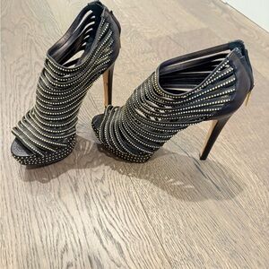 Elegant Black and Gold Studded Heels